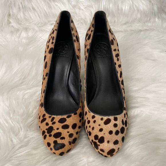 Tory Burch Heels Womens 7.5 Tan Black Leather Animal Print Cheetah‎ Calf Hair - Picture 3 of 14